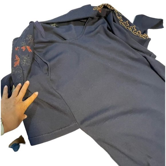 Carol Little Womens Sweater Dress Size large Vintage navy Embroidered Midi Wool - Picture 11 of 13